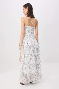 TRENDYOLMİLLA promotion Black-WHITE Polka Dot Weaving Siphon Lined Maxi Evening Gown & Graduation Dress - Image 4