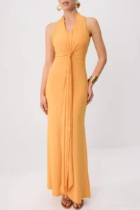 TRENDYOLMİLLA Pastel Peach Node Detailed Maxi Evening Gown & Graduation Dress - Image 3