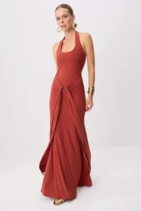 TRENDYOLMİLLA Brick Red Gold with accessories Detailed Maxi Evening Gown & Graduation Dress