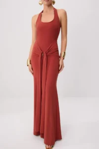 TRENDYOLMİLLA Brick Red Gold with accessories Detailed Maxi Evening Gown & Graduation Dress - Image 3