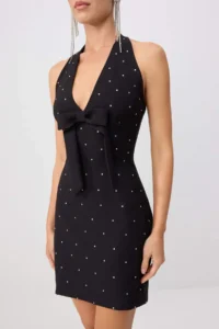 TRENDYOLMİLLA Black Stone Printed with bow Mini Party Mezuniyet Evening Gown Dress - Image 3