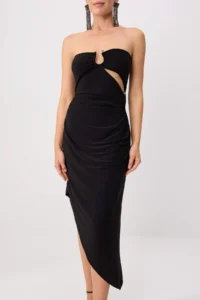 TRENDYOLMİLLA Black with accessories Knitting Drapeli Midi Party Evening Gown Dress - Image 3