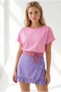 Olalook Women's Candy Pink Six Oval Flowy Viscose T-Shirt