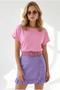 Olalook Women's Candy Pink Six Oval Flowy Viscose T-Shirt - Image 2