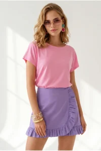 Olalook Women's Candy Pink Six Oval Flowy Viscose T-Shirt - Image 3