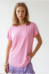 Olalook Women's Candy Pink Six Oval Flowy Viscose T-Shirt - Image 4