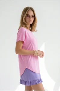 Olalook Women's Candy Pink Six Oval Flowy Viscose T-Shirt - Image 5