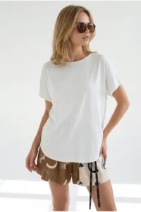 Olalook Women's White Six Oval Flowy Viscose T-Shirt - Image 3