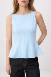 TRENDYOLMİLLA BLUE peplum/Waisted Boat Neck Flexible Knitting Blouse - Image 3