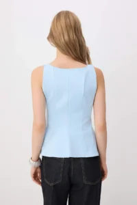 TRENDYOLMİLLA BLUE peplum/Waisted Boat Neck Flexible Knitting Blouse - Image 4