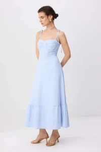 TRENDYOLMİLLA Light BLUE Plain A Cut Gipelli Maxi Weaving Dress