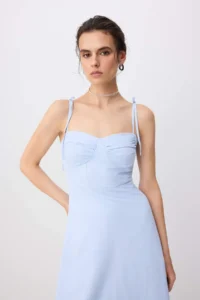 TRENDYOLMİLLA Light BLUE Plain A Cut Gipelli Maxi Weaving Dress - Image 2