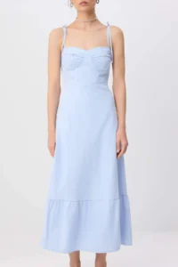 TRENDYOLMİLLA Light BLUE Plain A Cut Gipelli Maxi Weaving Dress - Image 3