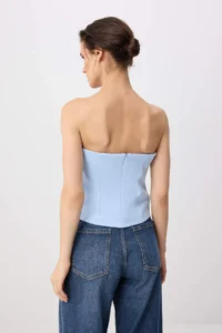 TRENDYOLMİLLA Baby BLUE Strapless Fitted Thin Ornament Belt Detailed Weaving Blouse - Image 4