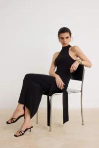 TRENDYOLMİLLA Black Belt Detailed Barbell Collar bodycone/Fitting Flexible Maxi Knitting Dress - Image 2
