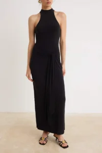 TRENDYOLMİLLA Black Belt Detailed Barbell Collar bodycone/Fitting Flexible Maxi Knitting Dress - Image 3