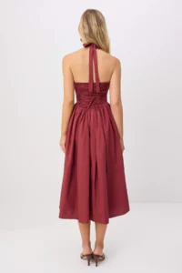 TRENDYOLMİLLA Burgundy Halterneck Poplin Maxi Weaving Dress - Image 5