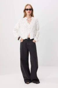 TRENDYOLMİLLA WHITE-Multicolored Polka Dot Cotton textured Kolda Lace Oversized Boho Weaving Shirt