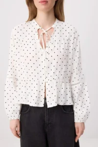 TRENDYOLMİLLA WHITE-Multicolored Polka Dot Cotton textured Kolda Lace Oversized Boho Weaving Shirt - Image 3