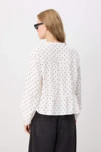 TRENDYOLMİLLA WHITE-Multicolored Polka Dot Cotton textured Kolda Lace Oversized Boho Weaving Shirt - Image 4