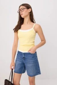 TRENDYOLMİLLA Yellow Color Bloklu Fitted Cowl Neck Thin Sleeveless Sleeveless Ribbed Flexible Knitting Tank Top