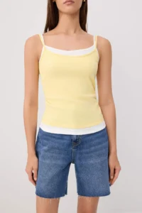 TRENDYOLMİLLA Yellow Color Bloklu Fitted Cowl Neck Thin Sleeveless Sleeveless Ribbed Flexible Knitting Tank Top - Image 3