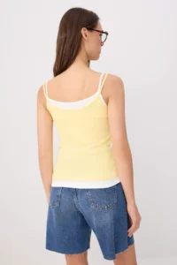 TRENDYOLMİLLA Yellow Color Bloklu Fitted Cowl Neck Thin Sleeveless Sleeveless Ribbed Flexible Knitting Tank Top - Image 4