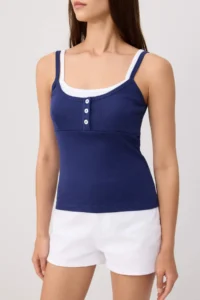 TRENDYOLMİLLA NAVY BLUE Fitted Cowl Neck Sleeveless Crop/Short Cotton Rib Knitting Tank Top - Image 3