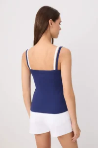 TRENDYOLMİLLA NAVY BLUE Fitted Cowl Neck Sleeveless Crop/Short Cotton Rib Knitting Tank Top - Image 4