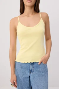TRENDYOLMİLLA Yellow Fitted V-neck Thin Sleeveless Sleeveless Cotton Rib Knitting Tank Top - Image 3