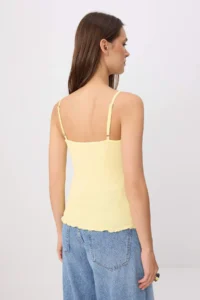 TRENDYOLMİLLA Yellow Fitted V-neck Thin Sleeveless Sleeveless Cotton Rib Knitting Tank Top - Image 4