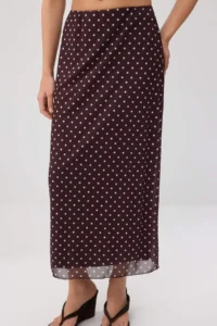 TRENDYOLMİLLA Brown Polka Dot Fitted Barbell Neck Tulle Knitting Bottom Top Set - Image 3
