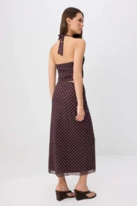 TRENDYOLMİLLA Brown Polka Dot Fitted Barbell Neck Tulle Knitting Bottom Top Set - Image 4