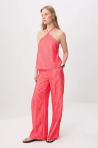 TRENDYOLMİLLA PINK-Multicolored Striped Blouse Pants Weaving Bottom&Top Bottom - Top Set