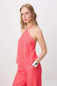 TRENDYOLMİLLA PINK-Multicolored Striped Blouse Pants Weaving Bottom&Top Bottom - Top Set - Image 2