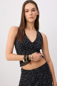TRENDYOLMİLLA Black Polka Dot A-line Barbell Neck Regular Waist Maxi Tulle Knitting Bottom Top Set - Image 2