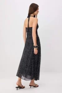 TRENDYOLMİLLA Black Polka Dot A-line Barbell Neck Regular Waist Maxi Tulle Knitting Bottom Top Set - Image 4