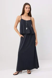 TRENDYOLMİLLA NAVY BLUE Regular/Normal Pattern Thin Sleeveless Etekli Flexible Knitting Bottom - Top Set - Image 2