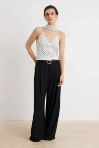 TRENDYOLMİLLA Ecru Polka Dot Fitted Barbell Neck Accessory Detailed Tulle Knitting Blouse - Image 2