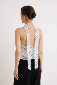 TRENDYOLMİLLA Ecru Polka Dot Fitted Barbell Neck Accessory Detailed Tulle Knitting Blouse - Image 4