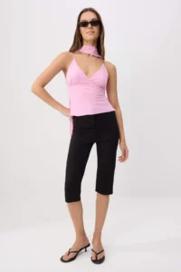 TRENDYOLMİLLA PINK Plain Fitted Barbell Neck Accessory Detailed Tulle Knitting Blouse - Image 2