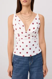 TRENDYOLMİLLA Ecru Polka Dot Fitted Rope Sleeveless Knitting Blouse - Image 3