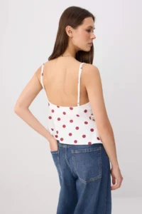 TRENDYOLMİLLA Ecru Polka Dot Fitted Rope Sleeveless Knitting Blouse - Image 4