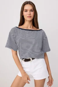 TRENDYOLMİLLA Multicolored Striped Regular/Normal Pattern Asymmetric Collar Soft Knitting Blouse - Image 2