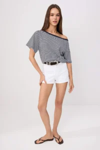 TRENDYOLMİLLA Multicolored Striped Regular/Normal Pattern Asymmetric Collar Soft Knitting Blouse - Image 3