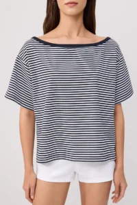 TRENDYOLMİLLA Multicolored Striped Regular/Normal Pattern Asymmetric Collar Soft Knitting Blouse - Image 4