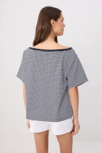 TRENDYOLMİLLA Multicolored Striped Regular/Normal Pattern Asymmetric Collar Soft Knitting Blouse - Image 5