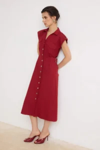 TRENDYOLMİLLA Red Yandan Binding Detailed Midi Shirt Dress - Image 2