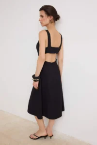 TRENDYOLMİLLA More Sustainable Black Thick Sleeveless Midi Weaving Dress - Image 2