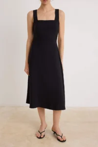 TRENDYOLMİLLA More Sustainable Black Thick Sleeveless Midi Weaving Dress - Image 3